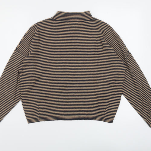 Autograph Womens Brown Mock Neck Striped Viscose Pullover Jumper Size 10