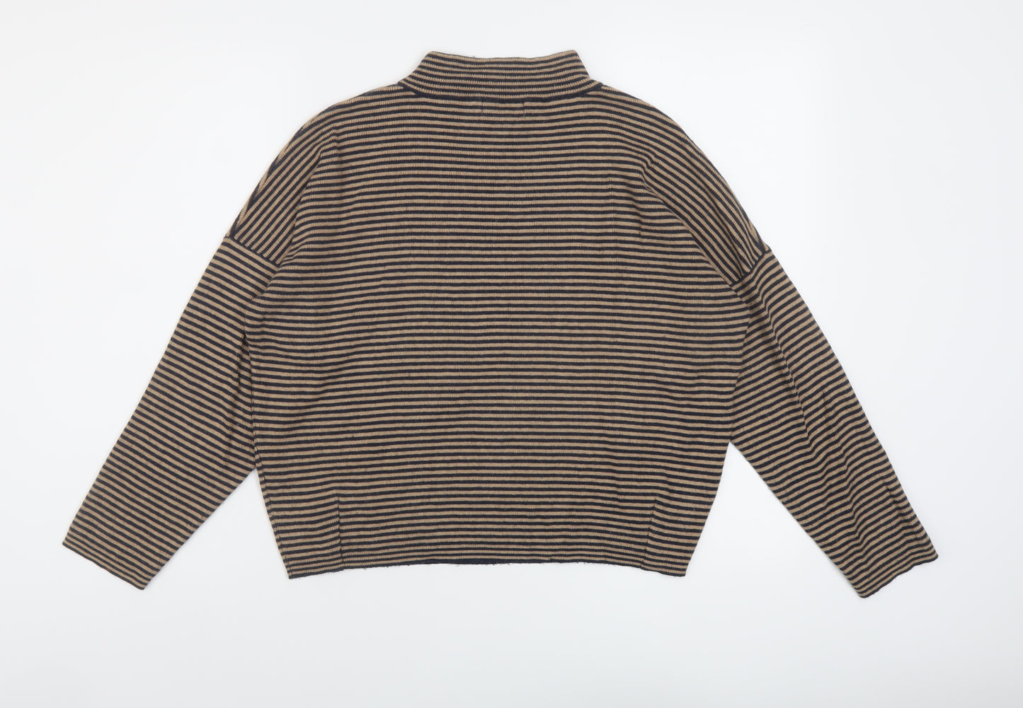 Autograph Womens Brown Mock Neck Striped Viscose Pullover Jumper Size 10