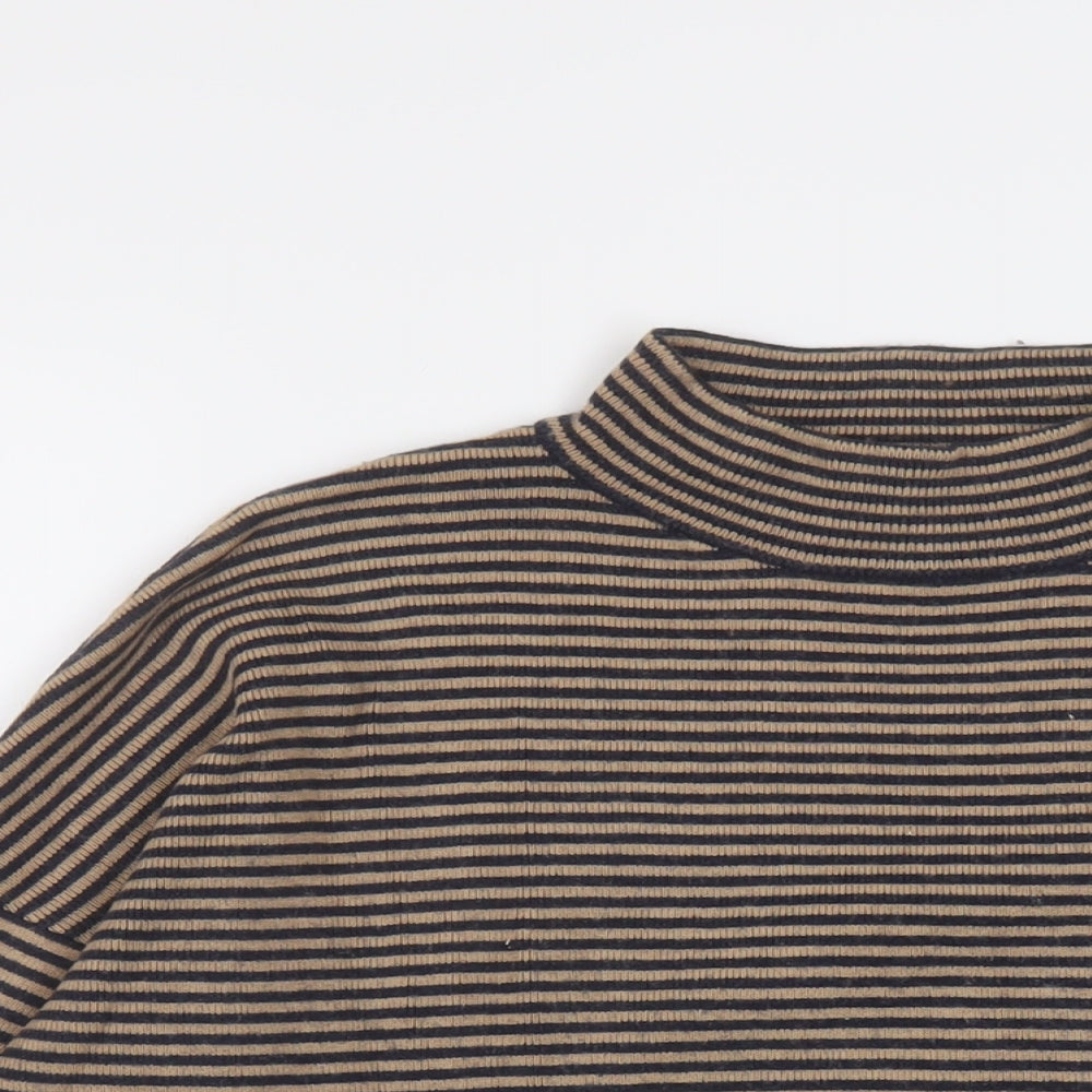 Autograph Womens Brown Mock Neck Striped Viscose Pullover Jumper Size 10