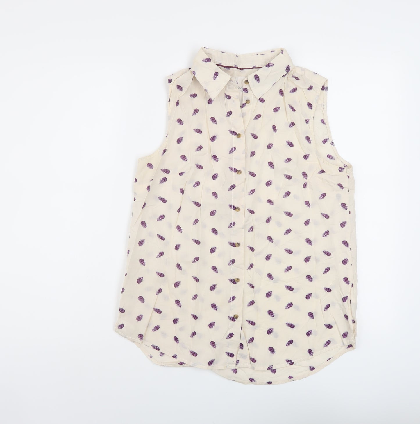 H&M Womens Ivory Geometric Cotton Basic Button-Up Size 8 Collared