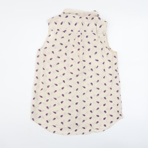 H&M Womens Ivory Geometric Cotton Basic Button-Up Size 8 Collared