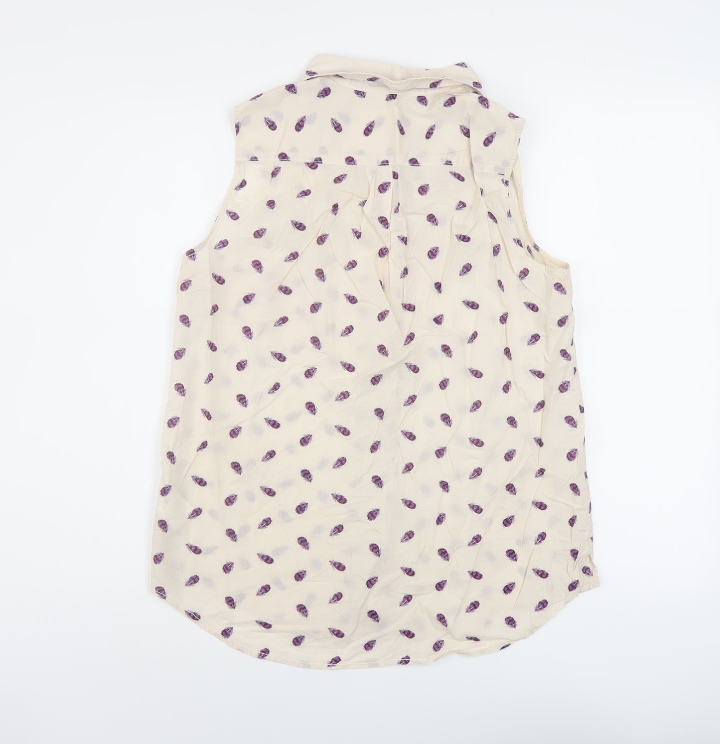 H&M Womens Ivory Geometric Cotton Basic Button-Up Size 8 Collared