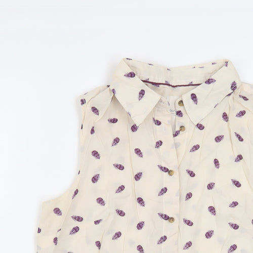 H&M Womens Ivory Geometric Cotton Basic Button-Up Size 8 Collared