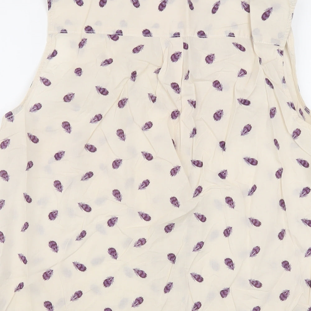 H&M Womens Ivory Geometric Cotton Basic Button-Up Size 8 Collared