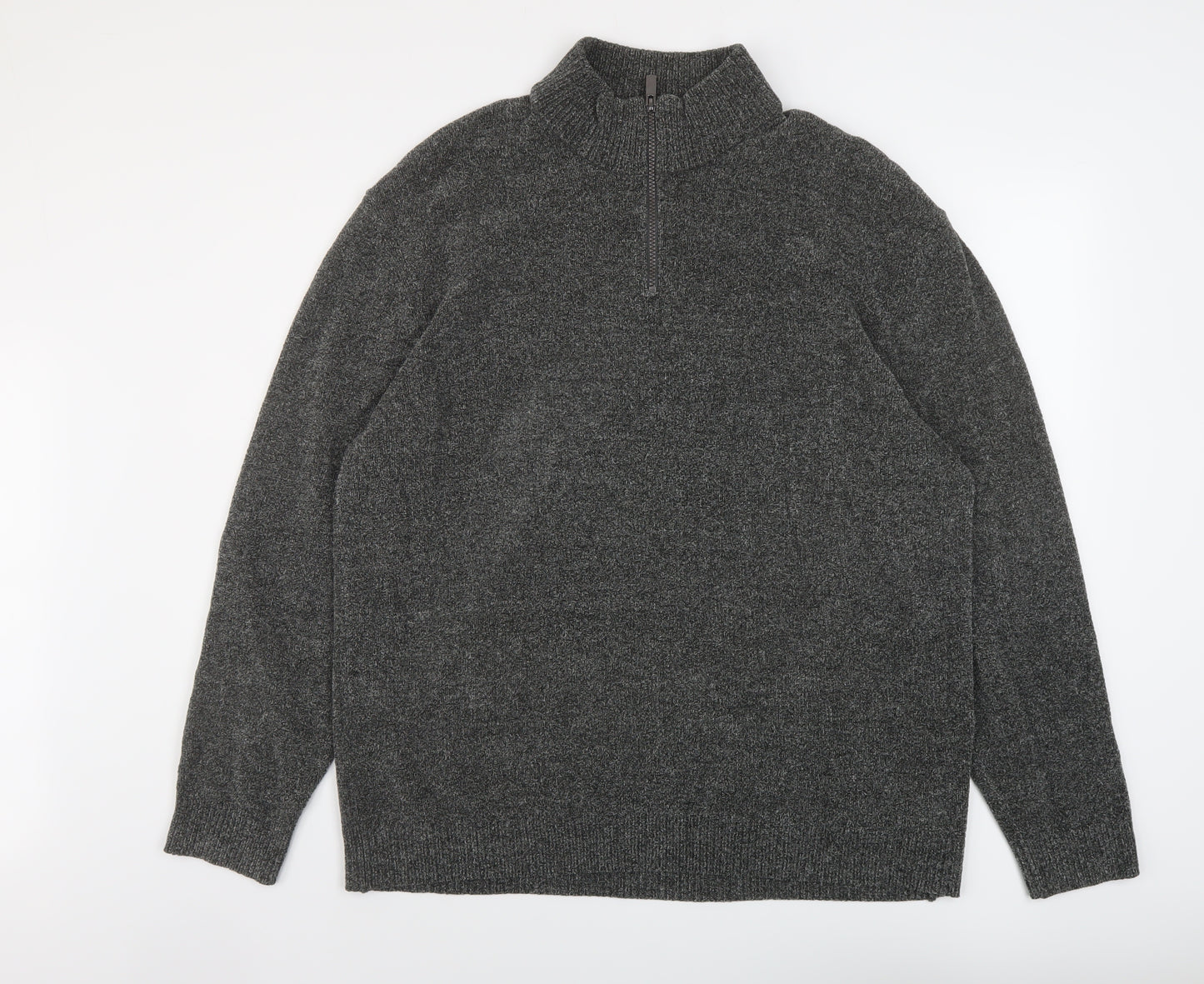 NEXT Mens Grey Mock Neck Acrylic Pullover Jumper Size 2XL Long Sleeve