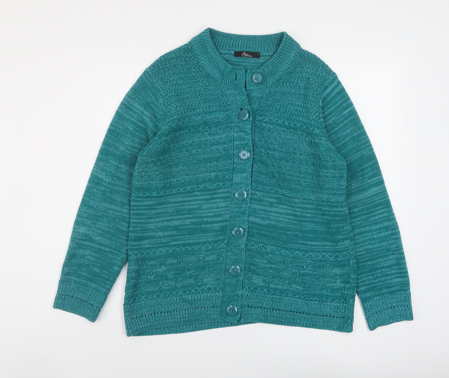 Bonmarché Womens Blue Round Neck Acrylic Cardigan Jumper Size S