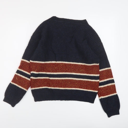 Marks and Spencer Girls Blue V-Neck Striped Acrylic Cardigan Jumper Size 11-12 Years Button - Harry Potter