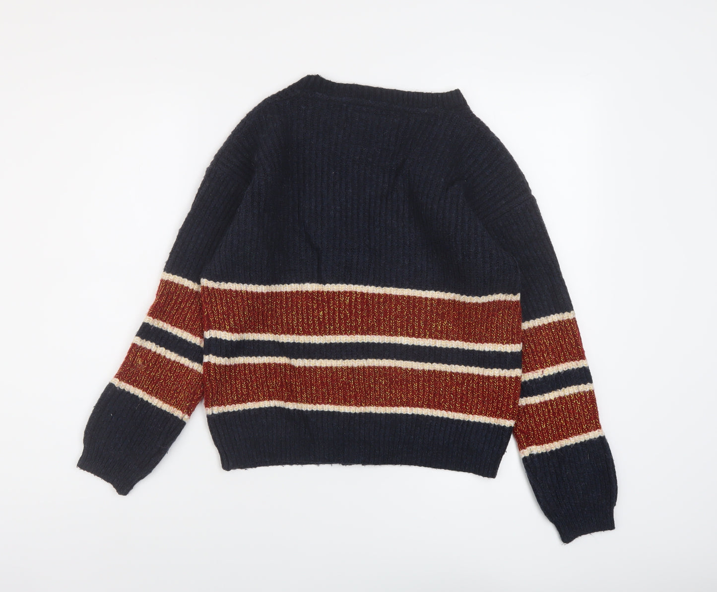 Marks and Spencer Girls Blue V-Neck Striped Acrylic Cardigan Jumper Size 11-12 Years Button - Harry Potter