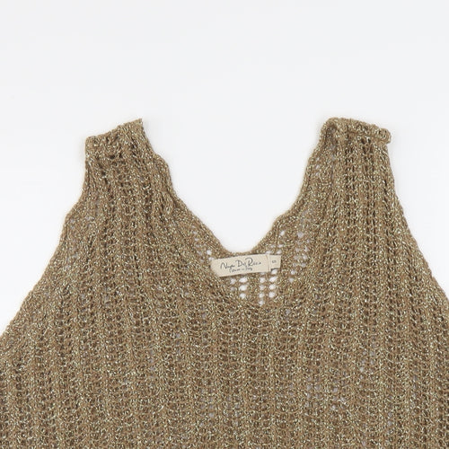 Noda Del Ricco Womens Gold Viscose Basic T-Shirt Size S V-Neck