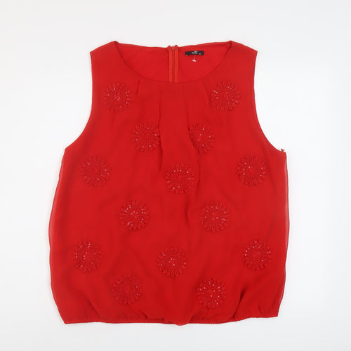 M&Co Womens Red Polyester Basic Tank Size 18 Round Neck