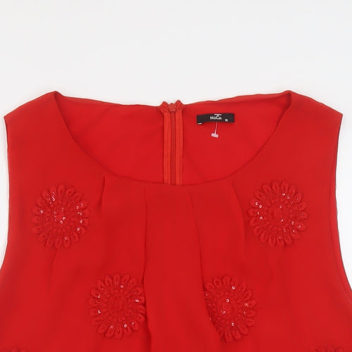 M&Co Womens Red Polyester Basic Tank Size 18 Round Neck