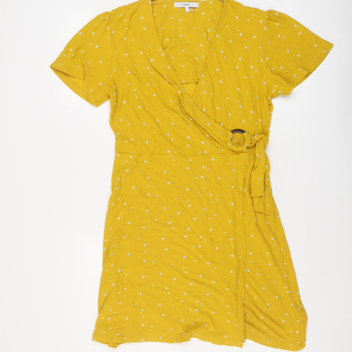 NEXT Womens Yellow Geometric Viscose A-Line Size 14 V-Neck Tie