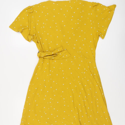 NEXT Womens Yellow Geometric Viscose A-Line Size 14 V-Neck Tie