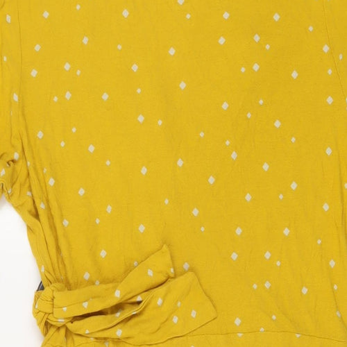 NEXT Womens Yellow Geometric Viscose A-Line Size 14 V-Neck Tie