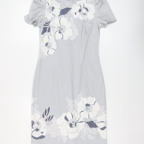 Oasis Womens Grey Floral Cotton A-Line Size 8 Collared Zip