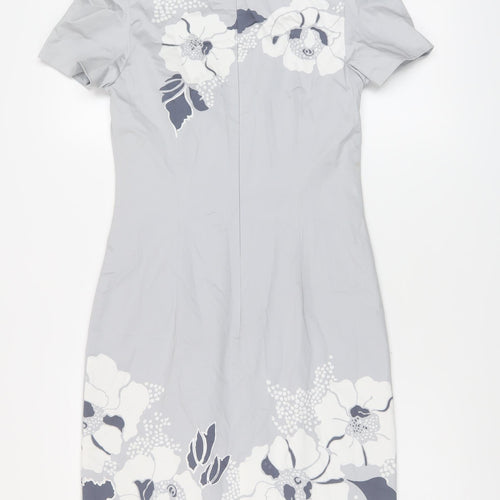 Oasis Womens Grey Floral Cotton A-Line Size 8 Collared Zip