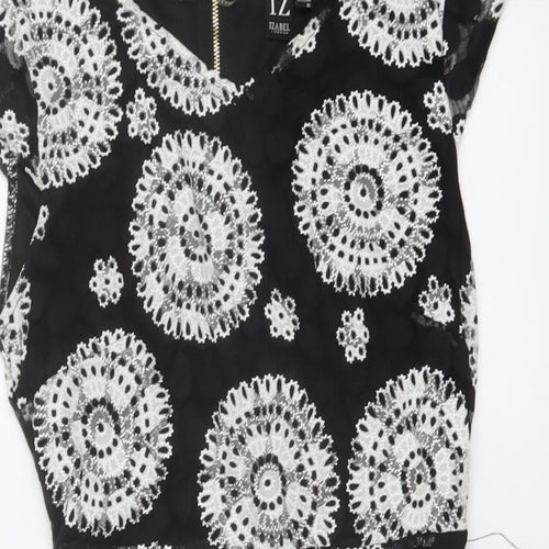 Izabel Womens Black Geometric Nylon A-Line Size 10 V-Neck Zip