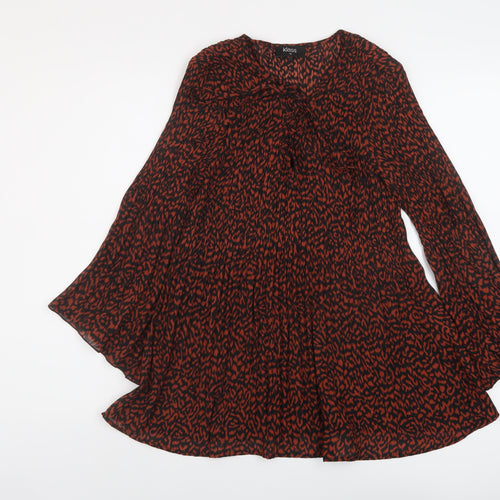 Klass Womens Brown Animal Print Polyester Basic Blouse Size 10 Round Neck