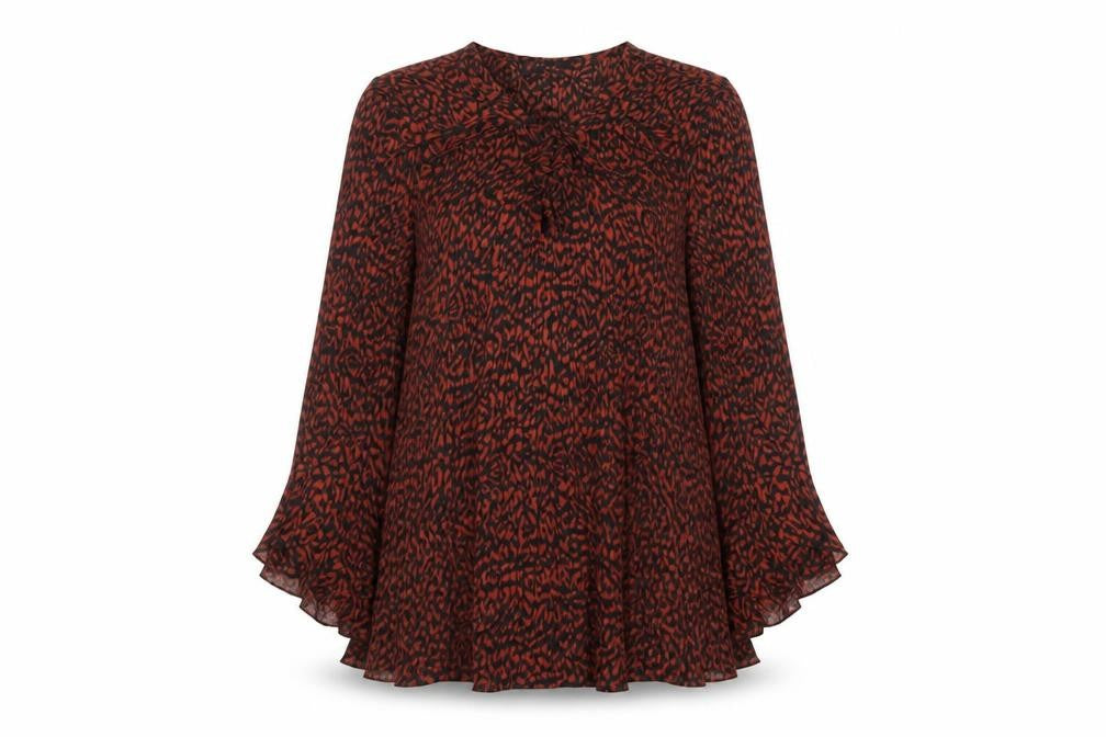 Klass Womens Brown Animal Print Polyester Basic Blouse Size 10 Round Neck