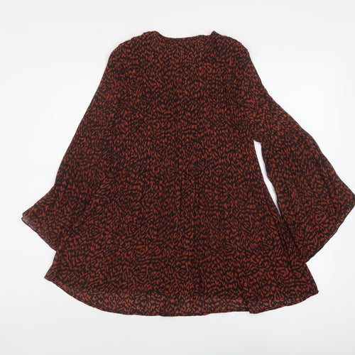 Klass Womens Brown Animal Print Polyester Basic Blouse Size 10 Round Neck
