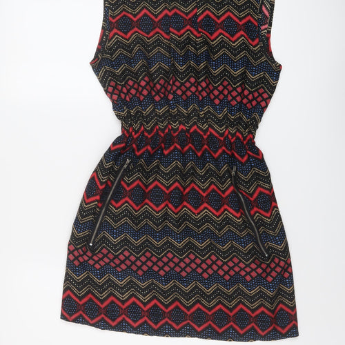 Mela London Womens Multicoloured Geometric Polyester A-Line Size 12 Boat Neck Pullover