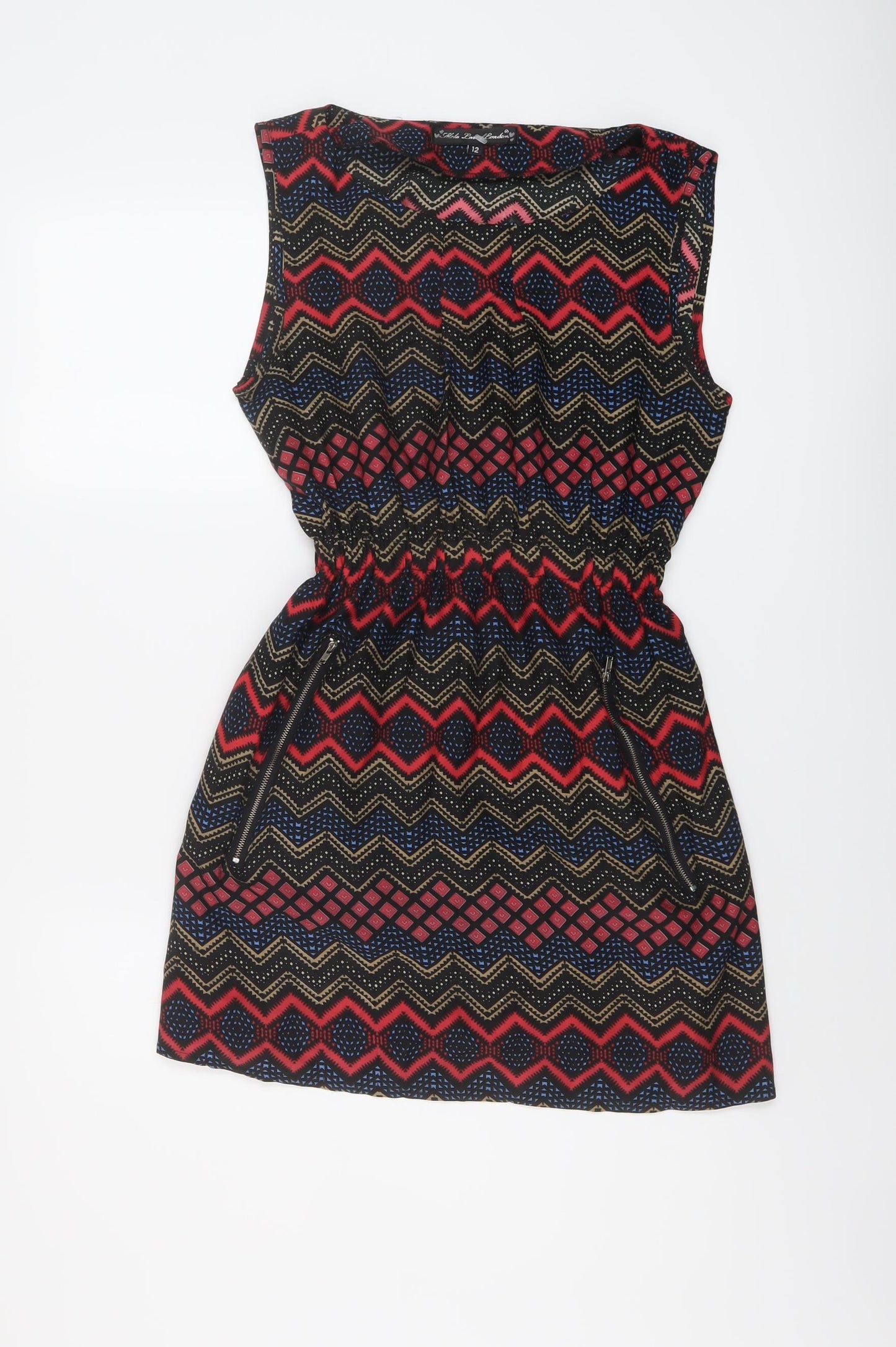 Mela London Womens Multicoloured Geometric Polyester A-Line Size 12 Boat Neck Pullover