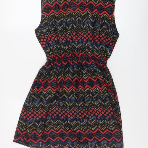 Mela London Womens Multicoloured Geometric Polyester A-Line Size 12 Boat Neck Pullover