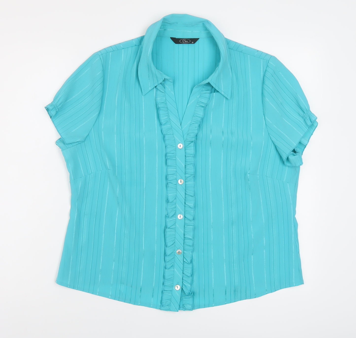 Bonmarché Womens Blue Polyester Basic Button-Up Size 16 Collared