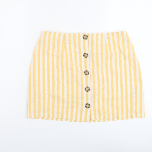 Miss Selfridge Womens Yellow Striped Polyester A-Line Skirt Size 12 Button