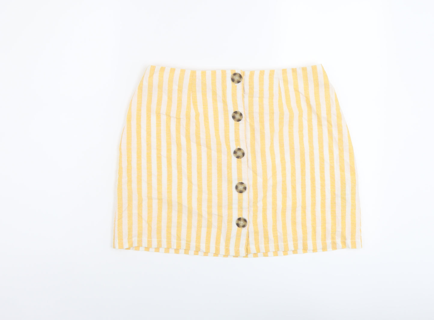 Miss Selfridge Womens Yellow Striped Polyester A-Line Skirt Size 12 Button
