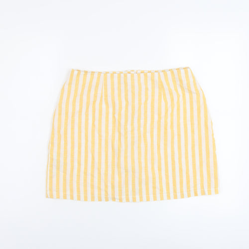 Miss Selfridge Womens Yellow Striped Polyester A-Line Skirt Size 12 Button