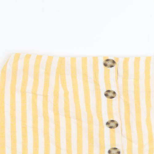 Miss Selfridge Womens Yellow Striped Polyester A-Line Skirt Size 12 Button
