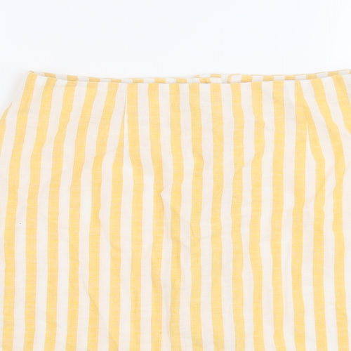Miss Selfridge Womens Yellow Striped Polyester A-Line Skirt Size 12 Button