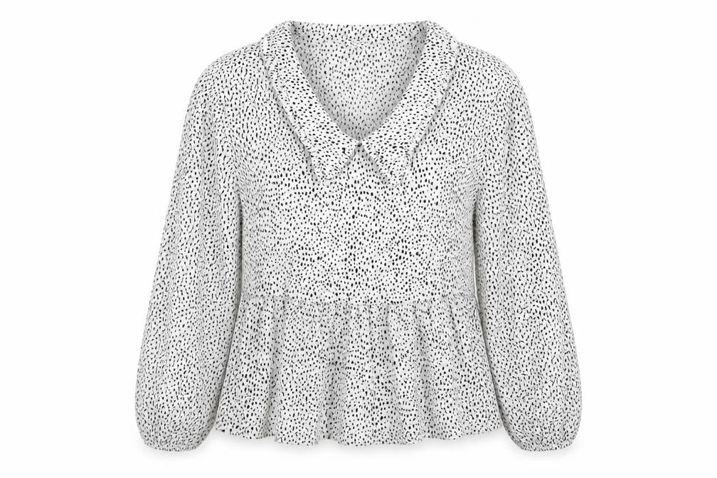 New Look Womens White Geometric Polyester Basic Blouse Size 12 Round Neck