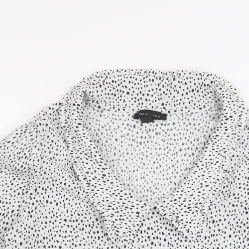 New Look Womens White Geometric Polyester Basic Blouse Size 12 Round Neck