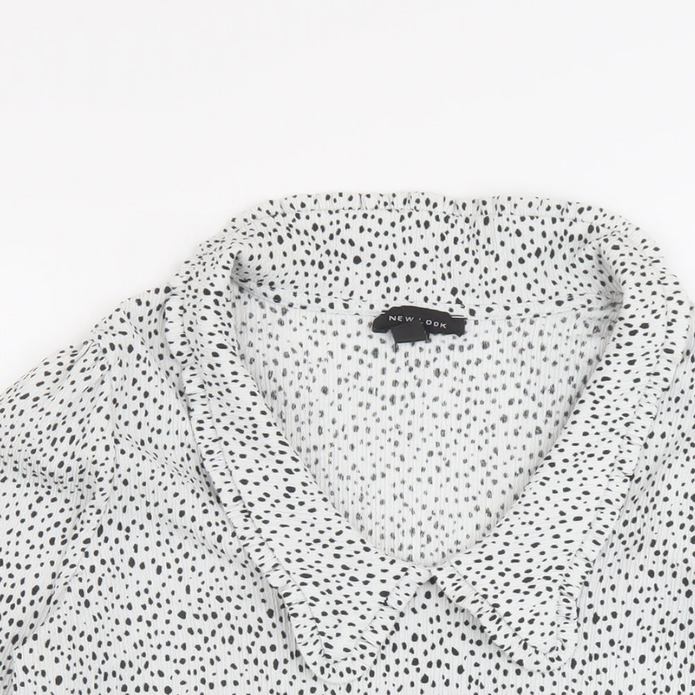 New Look Womens White Geometric Polyester Basic Blouse Size 12 Round Neck