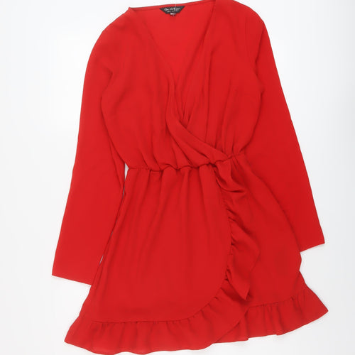 Miss Selfridge Womens Red Polyester A-Line Size 8 V-Neck Pullover