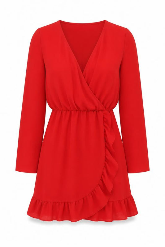 Front view of Miss Selfridge women’s red polyester a-line, size UK 8, v-neck pullover