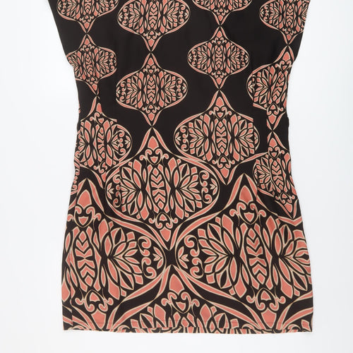 Dorothy Perkins Womens Black Geometric Polyester Tunic Blouse Size 10 Boat Neck