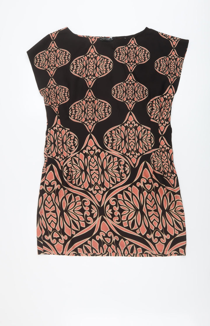 Dorothy Perkins Womens Black Geometric Polyester Tunic Blouse Size 10 Boat Neck