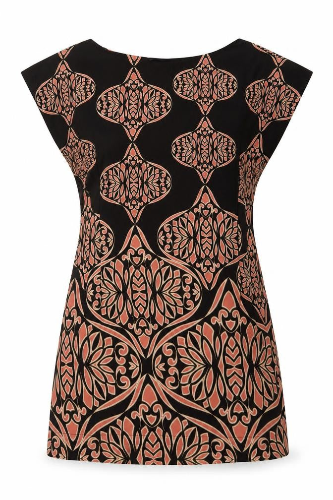 Dorothy Perkins Womens Black Geometric Polyester Tunic Blouse Size 10 Boat Neck