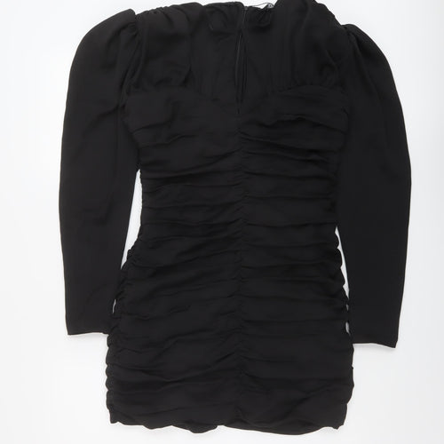 Zara Womens Black Polyester Mini Size M Round Neck Zip