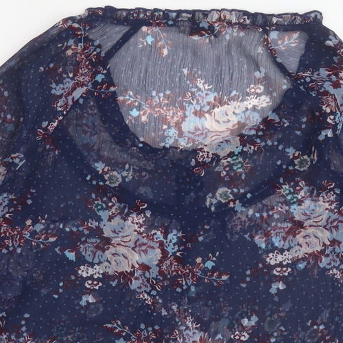 Indigo Womens Blue Floral Polyester Basic Blouse Size 10 Round Neck