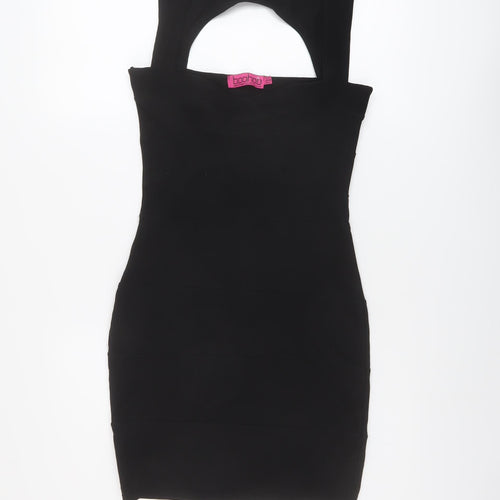 Boohoo Womens Black Polyester Mini Size 10 Square Neck Pullover