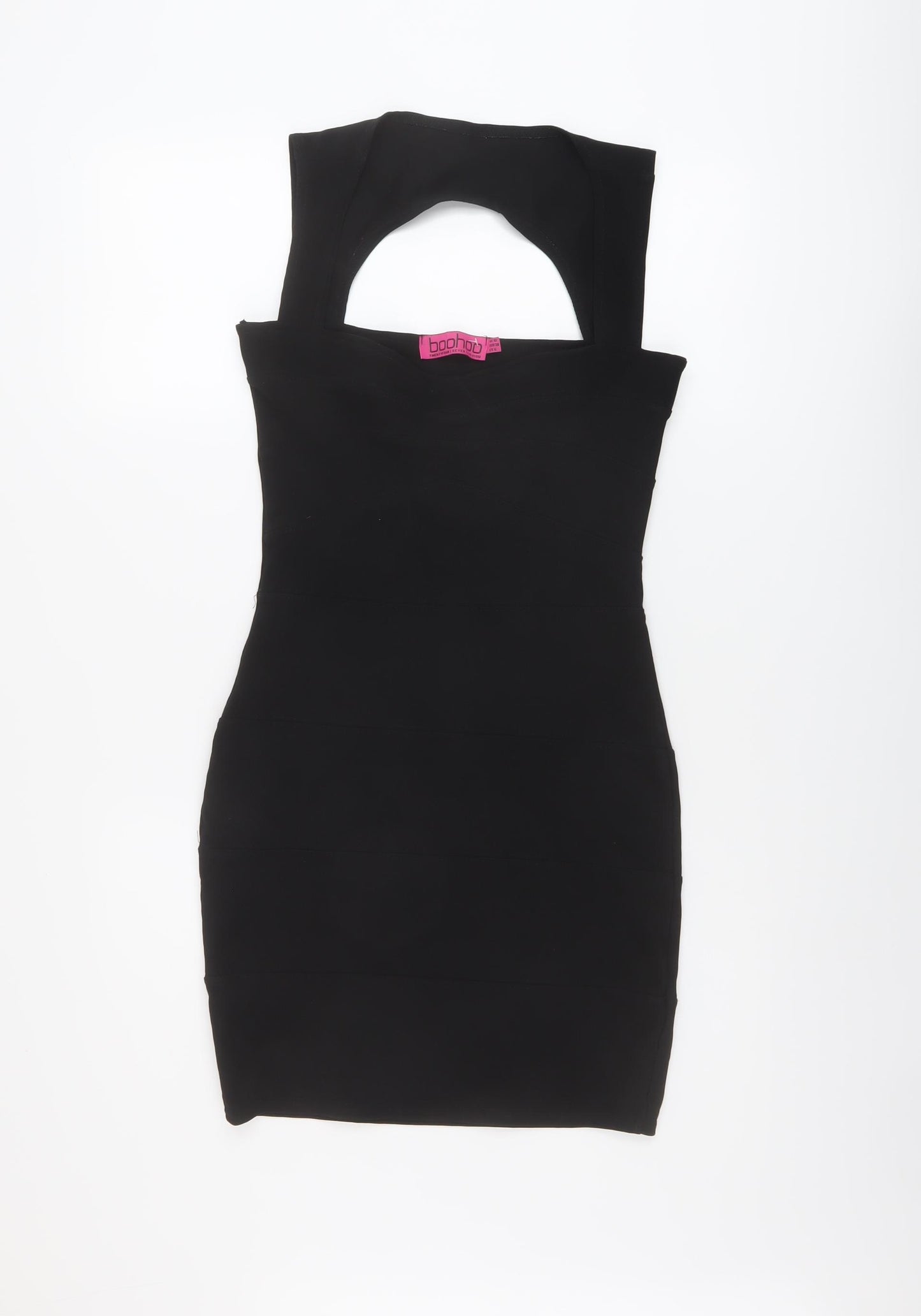 Boohoo Womens Black Polyester Mini Size 10 Square Neck Pullover