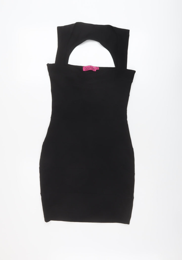Boohoo Womens Black Polyester Mini Size 10 Square Neck Pullover