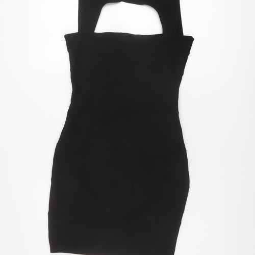 Boohoo Womens Black Polyester Mini Size 10 Square Neck Pullover