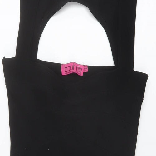 Boohoo Womens Black Polyester Mini Size 10 Square Neck Pullover