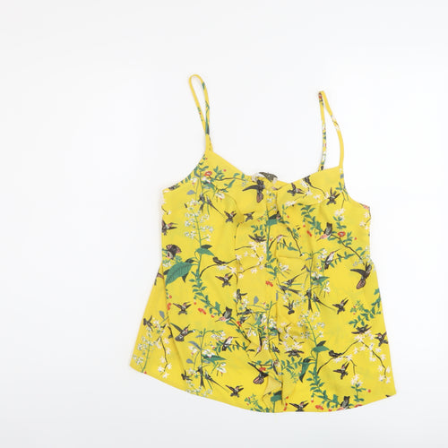 Oasis Womens Yellow Geometric Polyester Basic T-Shirt Size 10 Sweetheart