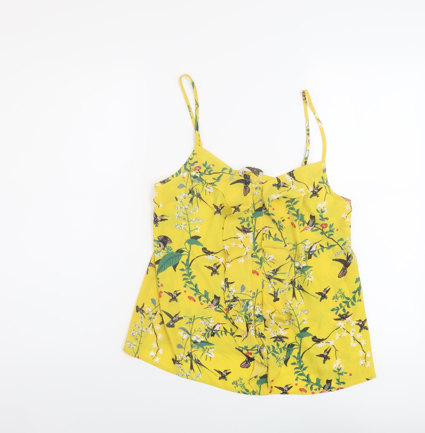 Oasis Womens Yellow Geometric Polyester Basic T-Shirt Size 10 Sweetheart